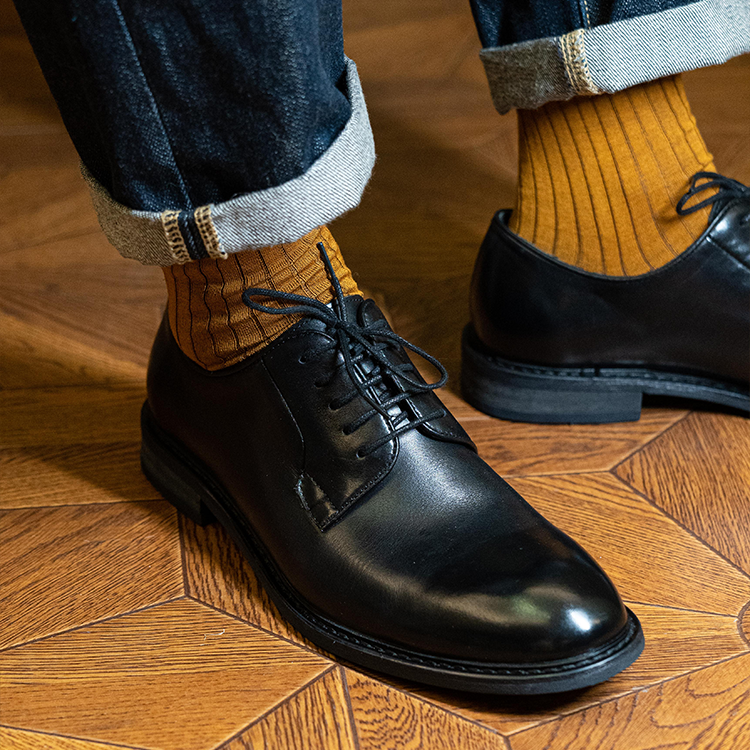 Plain Round-Toe Derby Shoes OLH001BK