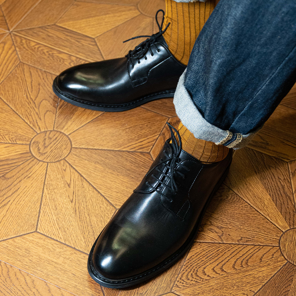 Plain Round-Toe Derby Shoes OLH001BK